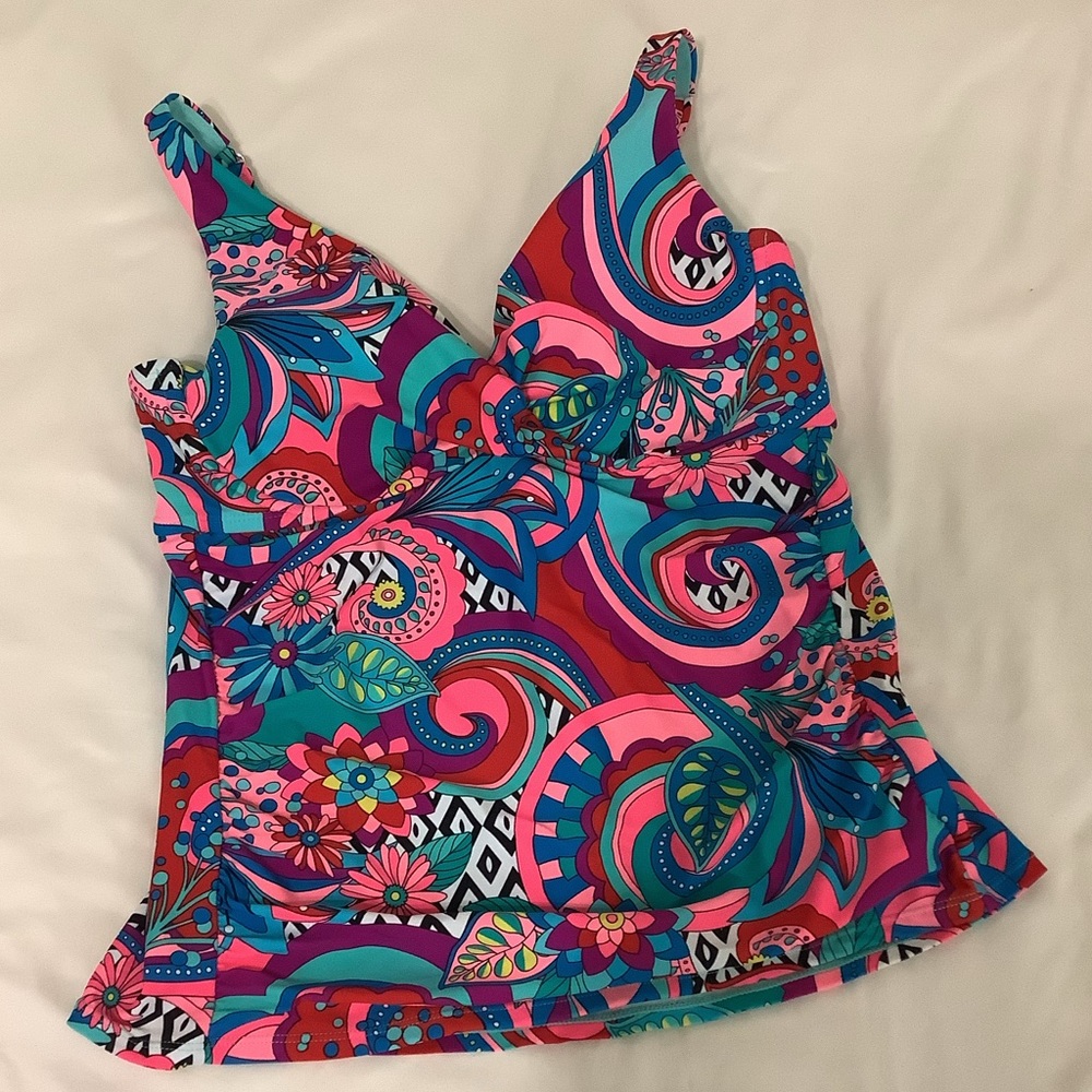 Catalina summer beach pink bright bold paisley pattern swimming tank top